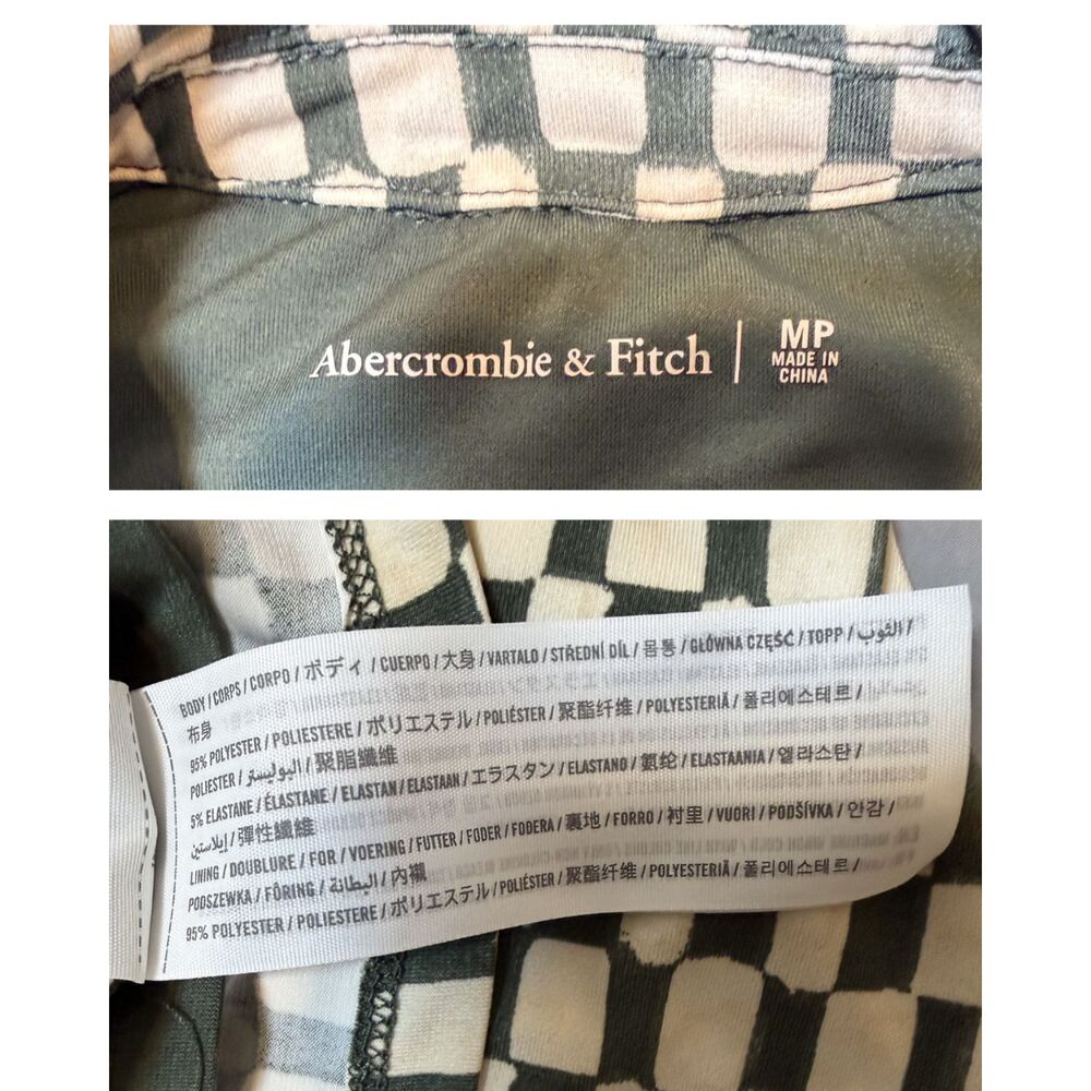 Abercrombie & Fitch Green Checkered Long Sleeve Mini Dress Size M Petite - Picture 4 of 4
